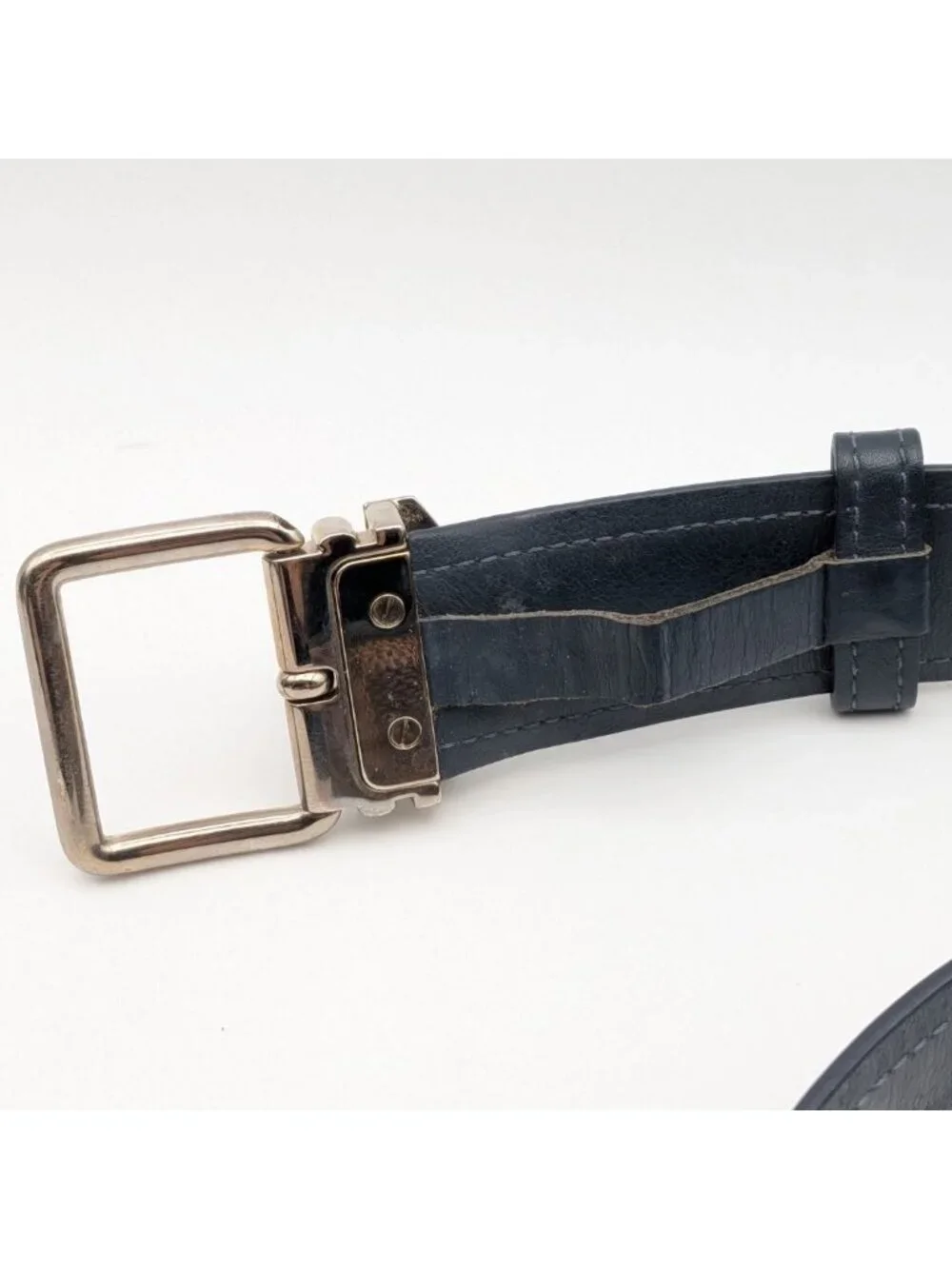 Louis Vuitton Ceinture Sidney Damier Belt Logo Silver Brown Navy